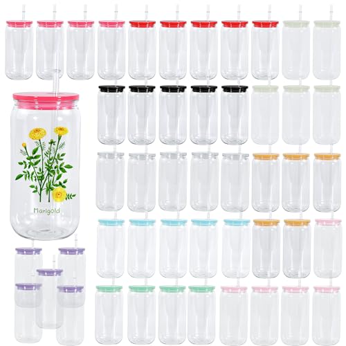 16 oz acrylic mason jar cups with colorful lids and straws, 50 pack