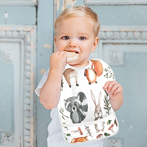 Mchiver Cute Woodland Animals Baby Bibs For Baby Boy Girl Waterproof Feeding Bib Apron With Food Cather Adjustable Cotton Food Eating Bib 2 Pack #TOP3