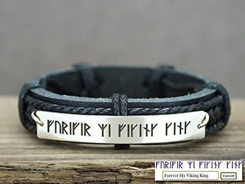 Personalized Rune Bracelet Men, Viking King, Custom Silver Black Leather Cuff, Stainless Steel, Gift For Him #TOP2