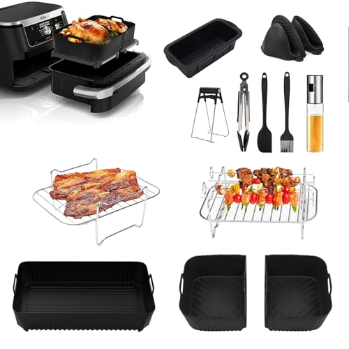 Airfryer Hot Air Fryer Accessories for Ninja Foodi Flexdrawer AF500EU 10.4 L, 1 x 10.4 L and 2 x 5.2 L, Pack of 17 Accessories Hot Air Fryer with Airfryer Silicone Mould for Ninja Hot Air Fryer
