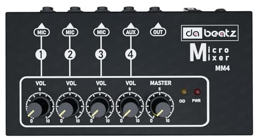 Image of Dabeatz 4 channel mini audio mixer, audio interface for recording studio, ultra low noise mixer for PC /Recording, Ideal for small club, Streaming, Singing, Gaming, Micro for Sub-Mixing, DB-MM4