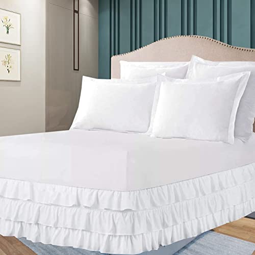 Multi Ruffled White Queen Bed Skirt – Hotel-Quality Ruffles For Queen Beds With 24" Drop – Dust Ruffle Queen Bedskirt For Easy Fitting With Brushed Fabric (White, Queen Multi-Ruffle Bed Skirt) #TOP2