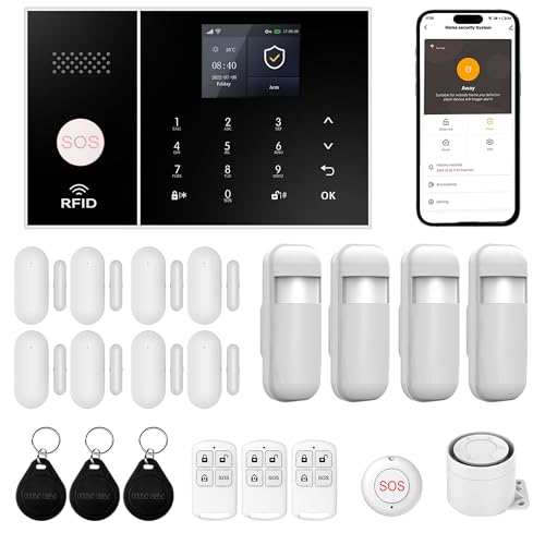 XUK Système d’Alarme sans Fil 4G/WiFi,Alarme Sécurité Intelligente avec Capteurs Porte/Fenêtre,Compatible Alexa/Google Home,21 Alarme avec Sirène,8...
