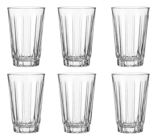 Ribbed Glass Tumbler Set of 6, 11.5 oz Highball Drinking Glasses for Water, Juice, and Cocktails, Clear Fluted Glassware, Dishwasher Safe by Generic - Used condition - Image 4