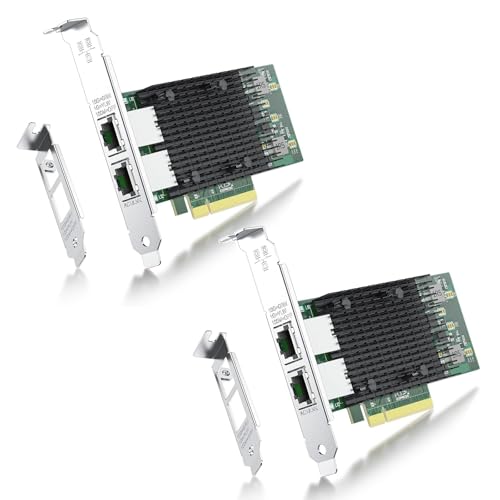 10Gb NIC Dual RJ45 Port PCIe Network Card with Intel X540-AT2 Controller, 10G Ethernet Converged Network LAN Adapter, Support Windows/Linux/Vmware/ESX/Freebsd Server, Compare to Intel X540-T2, 2 Pack