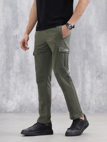 Image of WROGN Men's 320 GSM Cotton Blend Fleece Cargo Joggers | Multi Pocket Utility Design | Regular Fit