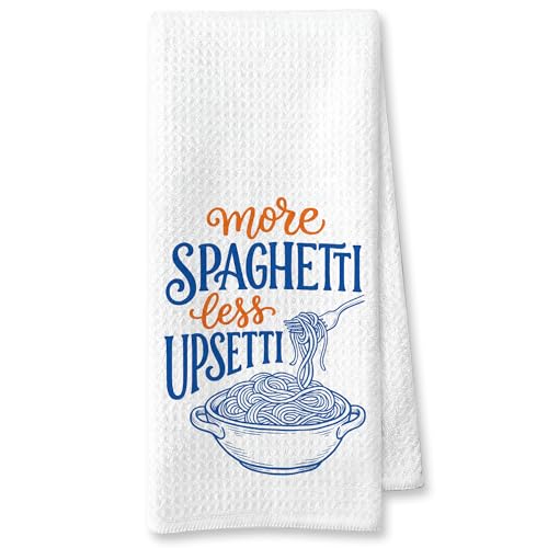 XYMHQ Funny Italian Spaghetti Gift & Pasta Gift Kitchen Towels 16x24, Less Upsetti Quote Dish Towel, Home Dining Spaghetti Decor Pasta Decor