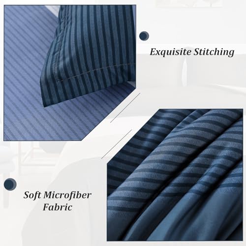 Edredón azul marino Queen reversible de microfibra de 3 piezas con fundas 6