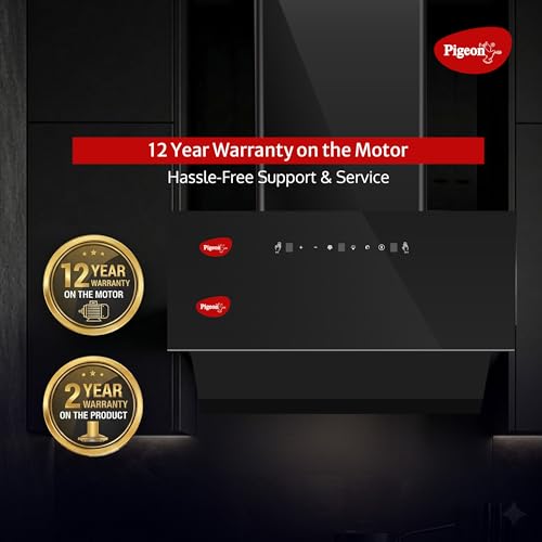 Image of Pigeon Xtream DLX 60 cm BLDC Slant Kitchen Chimney 1500 m3 /hr | Filterless Autoclean Kitchen Chimney | 12 Years Motor and 2 Years Comprehensive Warranty |Black | 9 Speed Touch Control + Motion Sensor