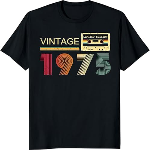 50th Birthday Gifts for Men Vintage 1975 Limited Edition T Shirts Dad Fathers Day Birthday Gifts for Husband Party Shirt
