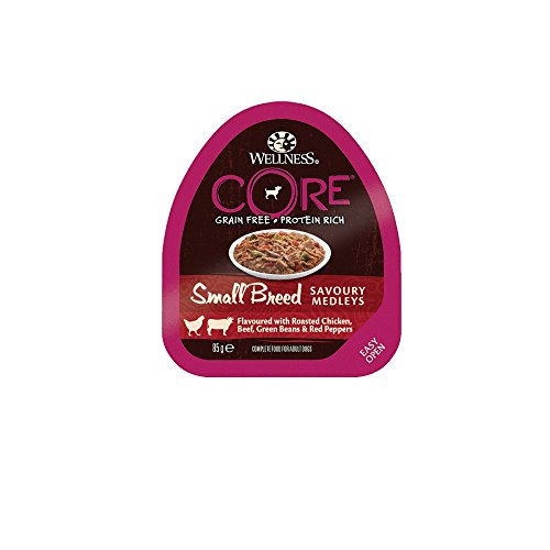 WELLNESS CORE - Medallas de gallina para Perros de Raza pequeña, sin Grano húmedo, para Carne de Pollo, Verdes y pimientas Rojas, 85 g, 12 Unidades