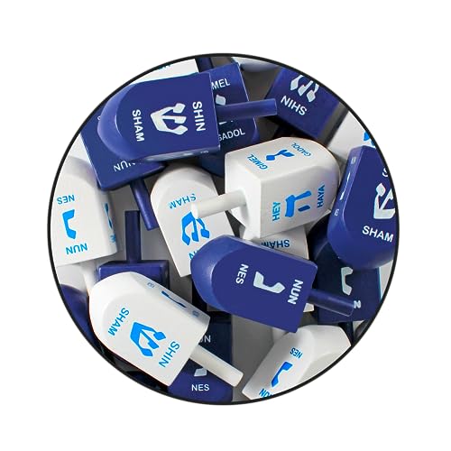 Zion-Judaica-Hanukkah-X-Large-3-BlueWhite-Wood-Dreidels-with-English-Translation-Transliteration-10-Pack
