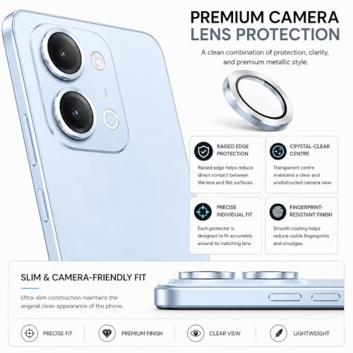 Image of FIRST MART Blue Camera Ring Guard Protector for Vivo T5 Lite | Tempered Glass with Metal Alloy Rings, HD Clear, Scratch Resistant, Case-Friendly | Pack of 1