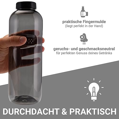 Kavodrink 3 x Tritan láhev na pití 1,0 l láhev na vodu, černá, sportovní láhev, bez BPA, láhev 1000 ml