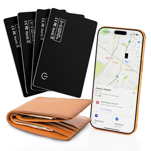 4-Pack 2026 Air Card Tag Tracker Wallet Tracker Card| Ultra Slim 0.07in IP68 Waterproof | Works with Find My (iOS) | for Wallets Keys Luggage Bags