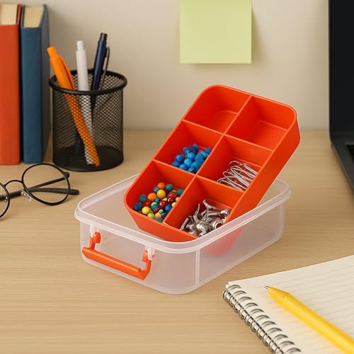 Image of Oblivion Storage Box and Organiser 1 Pc - Transparent 3 Layer Multipurpose Stackable Box with Handle - Durable & Modular with Secure Locking Clips for Stationery, Art Supplies, Craft Materials & Toys