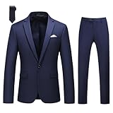 MOGU Men's Slim Fit 2-Piece Tuxedo Suit One-Button Jacket & Pants Set for Wedding, Prom, and Formal Events US Size Blazer 30/Pants 29 Navy
