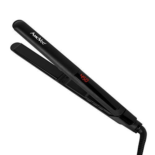 AMOVEE Ceramic LCD Flat Iron, Tourmaline Ionic Professional Hair Straightener, 1 Inch, Dual Voltage