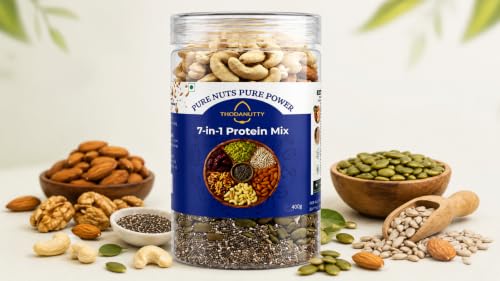 Image of ThodaNutty 7-in-1 Protein Mix 400g | Premium Nuts, Seeds & Dry Fruits Blend | High Protein, Fiber & Omega-3 Rich Superfood | Almonds, Cashews, Walnuts, Pumpkin, Sunflower, Chia & Dates | Healthy Daily Snack (400)