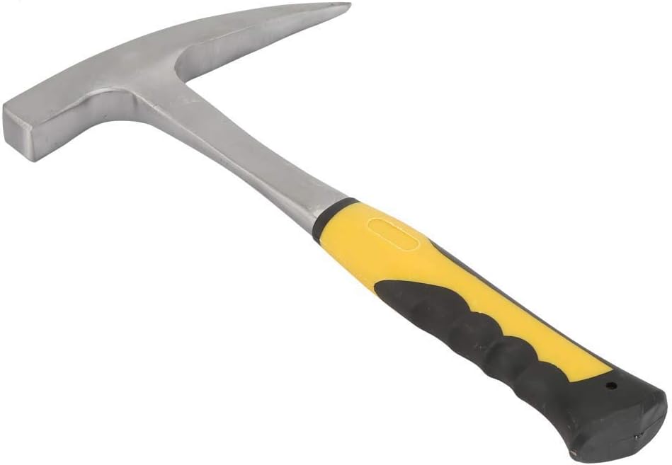 ViaGasaFamido Rock Pick Hammer with Skid Handle Double Head Duckbill Geological Hammer Flat Head Geological Survey Brick Hammer with Shock Reduction Grip for Mining Geological Prospecting(S)