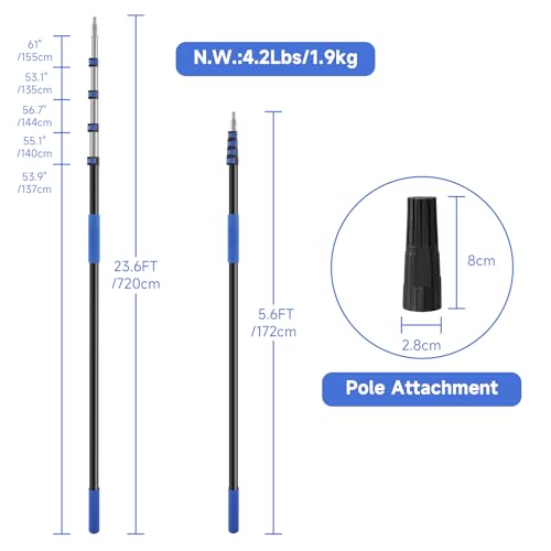 24ft Telescopic Extension Pole, Multi-Purpose Window Cleaning Pole, Paint Roller Extension Pole, Lightweight Telescopic Pole for Window Cleaning Light Bulb Changer/Gutter Cleaning Tools/Duster Pole - Image 6