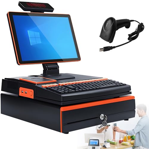 Pantalla táctil de 15,6 pulgadas, caja registradora, teclado, impresora integrada de 58 mm, ordenador TPV, punto de venta para fábricas, caja registradora para empresas y negocios Orange SingleScreen