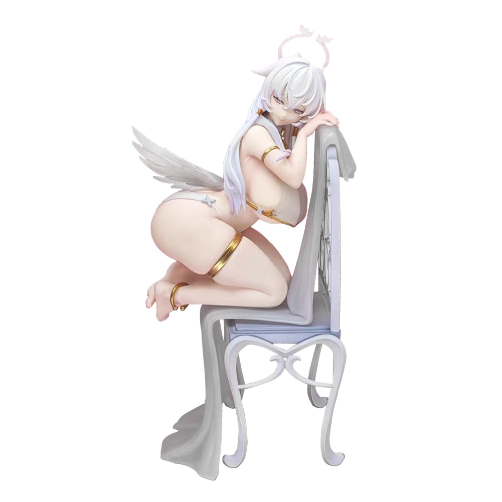 DEXSHUN White Angel Anim Figur Manga Illustration Figuren Serie Kniestellung Modellfigur PVC Anime Statue Sammlerstück Desktop Ornamente Geschenke 28cm