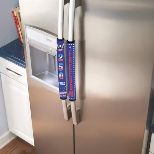 Image of 250th Birthday of Freedom Refrigerator Door Handle Covers Washable Anti-Skid Kitchen Appliance Handle Covers Adjustable Handmade Fall Decor Protector for Fridge, Ovens, Dishwashers
