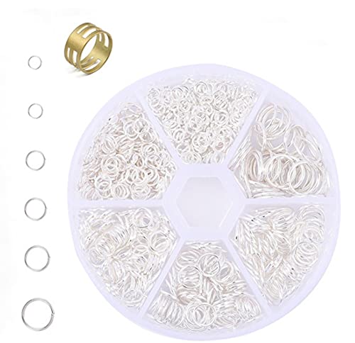 【LEISURE CLUB】丸カン シルバー 直径4mm 5mm 6mm 7mm 8mm 10mm 指輪付き ジャンプリング マルカン リング 金具セット 基礎パーツ ジュエリー DIY用 手芸用品 クラフト用品 アクセサリーパーツ ハンドメイド 手作り ブレスレット ピアス イヤリング ネックレスなど (シルバー, 箱詰め)