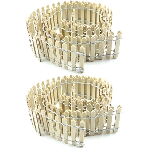 Sarini 2 Pack Wooden Fence Miniature Garden Kit Dollhouse DIY, Mini Garden Furniture Gnome Fence, Brown, Micro