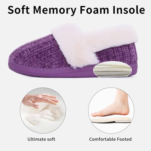 Evshine Women's Fuzzy Memory Foam Slippers, Closed Back Knit Bedroom Slippers, Slip-On Warm House Shoes for Indoor & Outdoor Comfort3