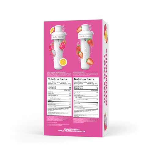 Cirkul 32oz. Hot Pink Stainless Steel Water Bottle Starter Kit with Pink Lid and 2 Flavor Cartridges (1 LifeSip Strawberry, 1 GoSip Passion Fruit Dragon Fruit) No Sugar, Zero Calorie Drink Mix