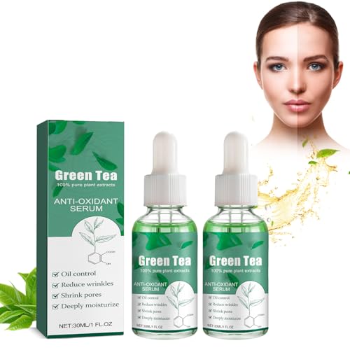 2PCS Esencia de te Verde, Efensas Naturales, 100% Puro y Natural, para Cuidado de la Piel, Anti Acné, Relajación y Bienestar Personal, Adecuada para Todos los Tipos de Piel Esencia Facial Hidratante
