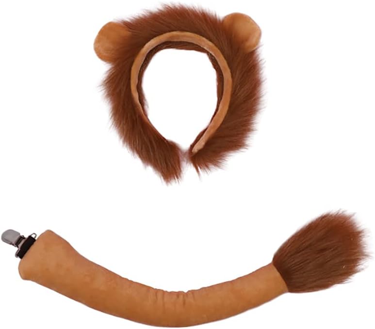 Lion Ears Headband and Tail Animal Ear Hairband Party Hair Hoop Cute Hair Band Costume Headpiece Animal Cosplay Accessories