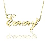 AOLO Emmy Heart Name Necklace 18k Gold Plated Stainless Steel Nameplate Pendant Jewelry for Womens Mens 16"
