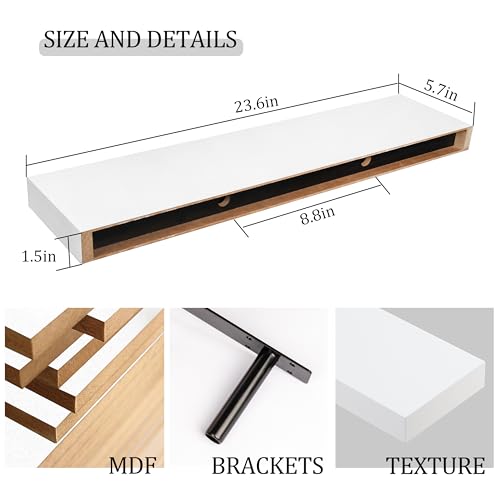 BAMEOS Floating Shelf,Wall Shelf,Decor Wall Mounted Shelves,Hanging Shelf 2 Set L24xW6 for Bathroom Kitchen Living Room Bedroom Storage,White by BAMEOS - Image 3