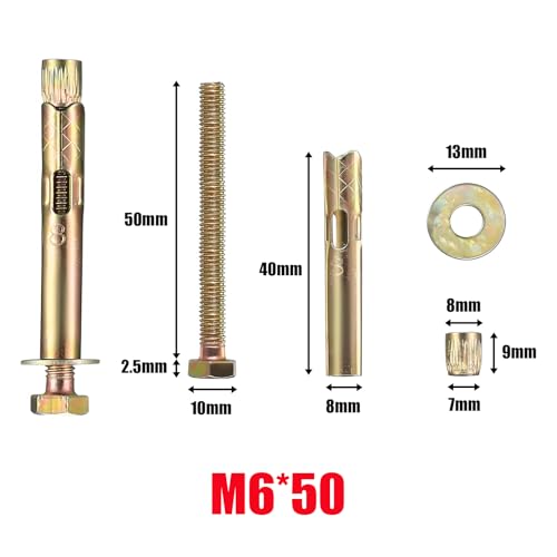 JXPXJMY 14 Stück Kohlenstoffstahl Hochleistungs Spreizankerbolzen, Verzinkte Schrauben für Bodenwand und Deckenkonstruktion (M6*50)