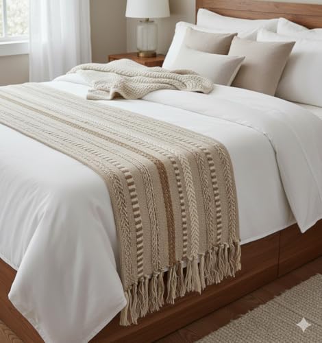 Image of E-EZRA Premium Cotton Table Runner Cream Brown Long Ethnic Table Home Decor Thread Traditional Dining Table Cloth Runner Up | 72 By 14 Inches Decorative Tablemats Handcrafted Parties, Events