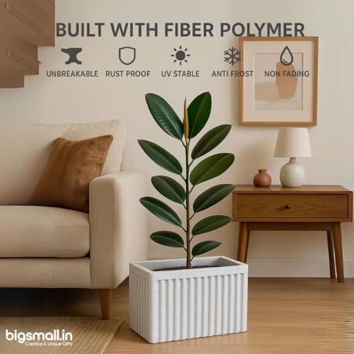 Image of Bigsmall Designed Plant Pots, Premium Durable Polymer Flower Pots for Indoor & Outdoor Plants - Lightweight, Stylish, and Weather-Resistant Garden Planters (Ripples- White Stone, 12 Inch)