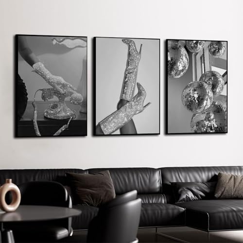 Black White Fashion Canvas Wall Art Set of 3 Luxury Trendy Women Disco Ball Wall Decor Pictures Feminist Aesthetics Posters Prints for College Dorm Apartment Decoration Unframed 12x16in by RXJJNWQP - Used condition - Image 3