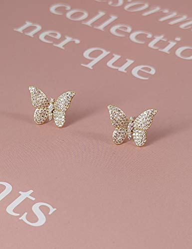 ANN BABIC CZ Butterfly Stud Earrings for Women - Cubic Zirconia Paved Butterfly Earrings - Butterfly Earrings Plated in Gold4