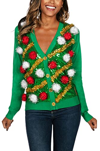 Image of Tipsy Elves Classic Cute Cardigan Ugly Christmas Sweaters for Women with Fun Patterns and Animals