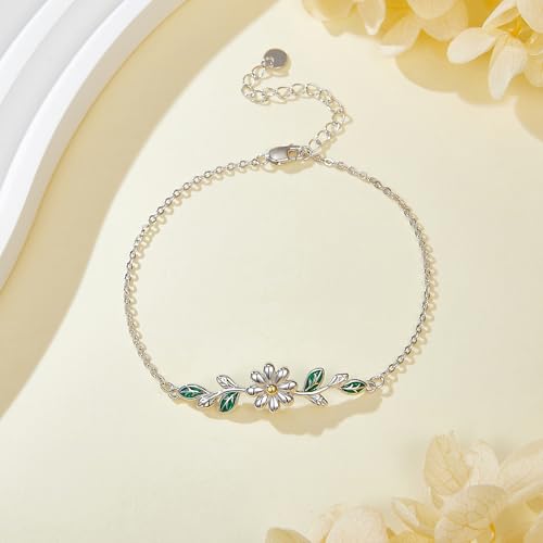 Daisy Bracelet 925 Sterling Silver Leaf Bracelets Flower Jewelry Daisy Bracelets For Women Daisy Lovers Mom Wife2