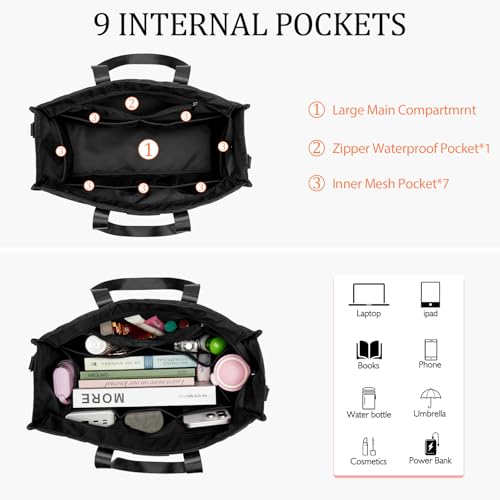 Bolso tote grande resistente al agua para mujeres KKXIU, con 17 bolsillos y cierre con cremallera superior, ideal para profesoras y enfermeras en el trabajo o la escuela miniatura 4