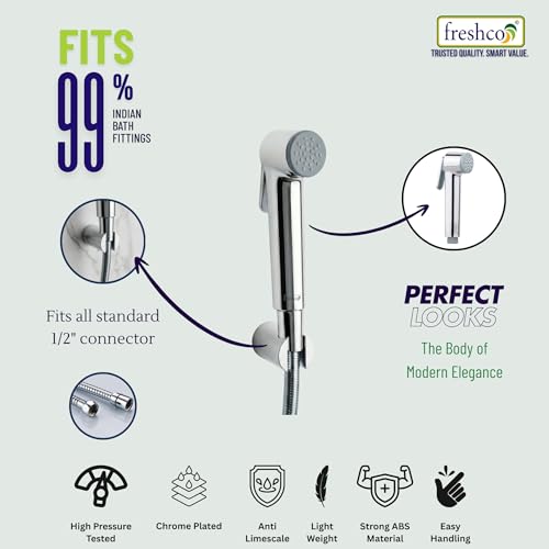 Image of FRESHCO Bold Health Faucet Gun Only (Pack of 2) | Big Body Handheld Jet Spray for Toilet | Rub-to-Clean Silicon Nozzle | Chrome Finish ABS Bidet Shattaf | European Design (No Hose or Wall Hook)