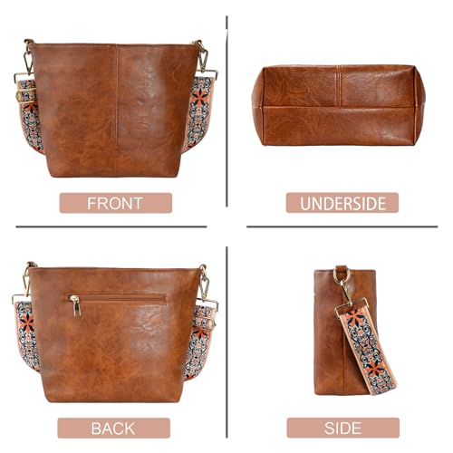 Image of Hobo Bags Vegan Leather Crossbody Bag Guitar Strap Shoulder Purses with Zipper Handbags for Women