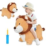 iPlay, iLearn Bouncy Pals Lion Hopper Toy, Toddler Plush Bouncing Animal, Inflatable Ride on Bouncer W/Pump, Indoor Outdoor Hopping Horse, Kid Jumping Toy, Birthday Gift for 2 3 4 5 Year Old Boy Girl