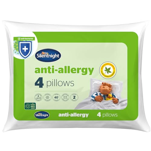 Silentnight Anti Allergy Soft Pillows 4 Pack – Soft Support Pillows with Bouncy Fibres Ideal for Front and Stomach Sleepers – Hypoallergenic and Machine Washable – Pack of 4