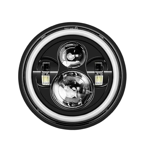 DFJOSF Fari Moto Faro per Moto da 7 Pollici A LED con Luci DRL Halo per Royal per Enfield per Himalayan 400 411 650 350 per Cafe per Racer Faro Motociclo(Black A)