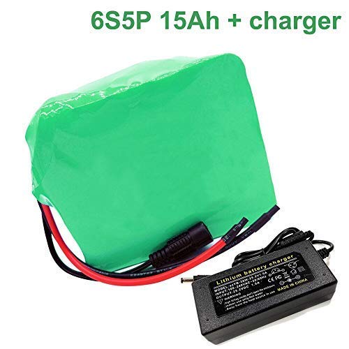 Seilylanka24V 15Ah Li-ion Battery Pack E-Bike electric bicycle 6S5P With charger 115x105x70mm